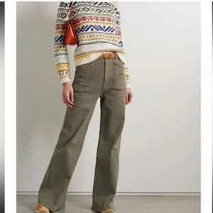 MOTHER Size 26 Elbow Grease Roller Sneak Wide Leg Olive Green Pants